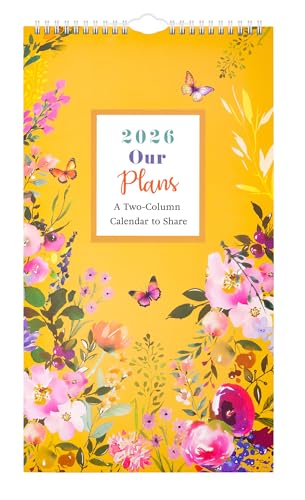 Large 2026 Couples Calendar 2 Column Planner for Partners Yellow Floral Wall Calendar 22 × 38 cm