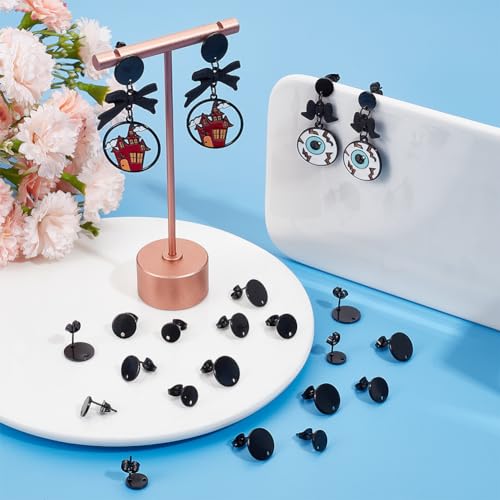 SOFPLATE 1 Box 36Pcs 3 Size Black Earring Posts Stainless Steel Stud Earring Findings Hypoallergenic Blank Earring Stud with Butterfly Ear Back and Loop Round Earring Posts for jewellery Making Suppli - Image 4