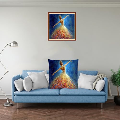 Image of Fanxvivy Stamped Cross Stitch Kits for Adults Beginners Pillow Needlepoint Kit with Embroidery Pattern Needlework Kit Prestamped Stitches Kit 11CT Cross Stitching-Ballet Girl 18x18 inch