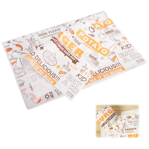 Zorvixal 100 Feuilles Papier d'emballage Alimentaire, 36 x 26 cm, Papier Cire Résistant à l’huile et à l’eau, pour Sandwich, Hamburger, Frites, Fromage,...