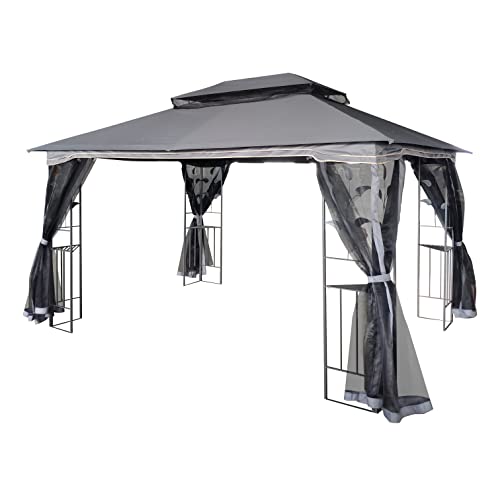 Cemkar Canopy Tent Gazebo 10' X 13' Grill Gazebo For Patios Bbq Outdoor Patio Large Garden Top Gazebo With Sidewall Party Tent,Ventilated Double Roof/Detachable Mesh Screen On All Sides (Gray Top) #TOP3