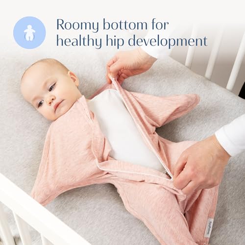 Image of SleepingBaby Zipadee-Zip Transition Swaddle - Cozy Baby Swaddling Blanket with Zipper Convenience - Roomy Wearable Blanket for Easy Diaper Changes - 12-24 Month - Ballet Pink Heather
