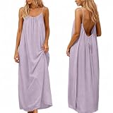 nnOuOnn Vestido camisola sin espalda para mujer, verano 2026, sin mangas, largo, maxi, casual, vestido de verano fluido, espalda abierta, vestidos de salón para vacaciones, playa, hogar, color liso