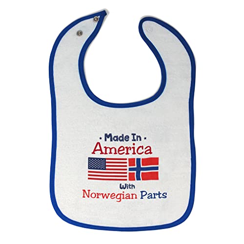 Toddler & Baby Bibs Burp Cloths Made in with Parts Made in America with Norwegian Parts Funny Cotton Baby Items for Baby Girl & Boy White Royal Blue Design Only