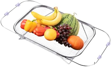 Keuken Vergiet Afvoer Mand Colander rechthoek zeef roestvrij staal gootsteen mand plantaardige fruitvergieting zeef keukengerei 1pcs Zeefmand (Color : Silver, Size : 24.5X18.5CM