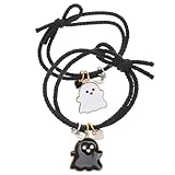 IMIKEYA Pulseras de Negras Dijes de Corazón Fantasma, Pulseras Trenzadas Ajustables para Hombres y Mujeres, Brazaletes Magnéticos a Juego para San Valentín y Obsequio Romántico