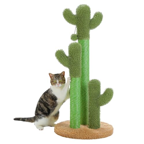 PAWZ Road 猫 爪研ぎポール サボテン 縦型 かわいい 爪研ぎ つめとぎ ネコ おもちゃ キャットタワー ミニ 多頭飼い ケージ用 運動不足 安定 長持ち サイザル麻紐 組立簡単 - 高さ 85cm ブラウン