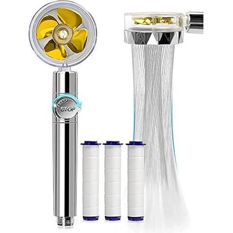 High Pressure shower heads, Handheld Turbo Fan Shower, Hydro Jetshower head Kit with 3 Filters and Pause Switch, water softener shower head hydro shower jet head Turbo charged shower head Cover