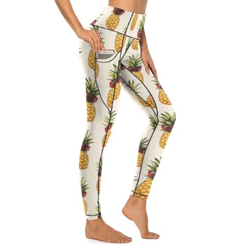 Leggings d'entraînement contrôle du ventre et imprimé ananas avec poches latérales