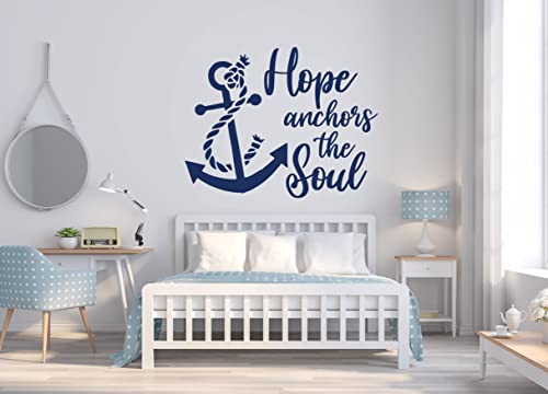 Hope Customized Vinyl Wall Decal - Customized Nautical Inspirational Quote - Hope Anchors The Soul With Anchor Silhouette - Home Decoration For Family Room, Nursery, Bedroom, Or Beach House - Removable Sticker #TOP26