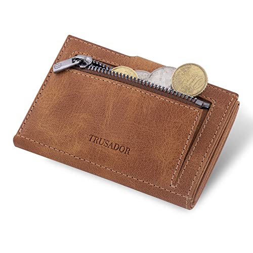 TRUSADOR Venice Men & Women Leather Trifold Wallets RFID Blocking Front Pocket Wallet (Cognac Vintage, With Coin Pocket)3