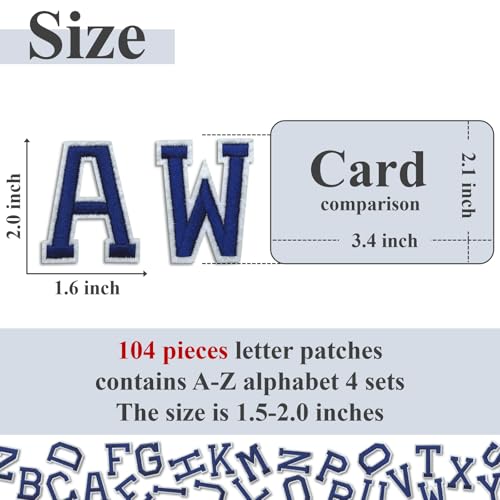 Letter Iron On Patches, A-Z Alphabet Embroidery Applique Patch, DIY Decorative Heat Press Name Patches for Clothing Jeans Jackets Backpacks Hats (Blue 104 Pcs) by Cazzon - Used condition - Image 2