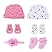 Dsaren 6 Pcs Gorritos y Manoplas Calcetines Recien Nacido Algodón Beanie Sombrero Guantes Antiarañazos Diadema Elástica Niña con Caja de Regalo para Bebe