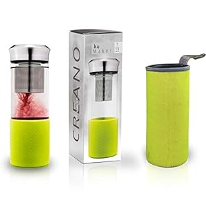 Creano Theemaker “Teamaker” – Theeflesje om te gaan van glas met zeef voor losse thee incl. neopreen zakje | 400ml (groen)