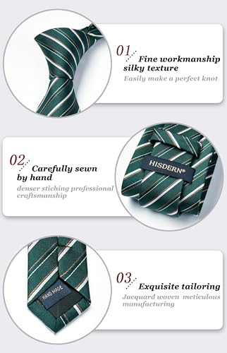 Image of HISDERN Mens Tie Striped Ties and Handkerchief Set Business Formal Woven Pocket Square Wedding College Stripe Necktie