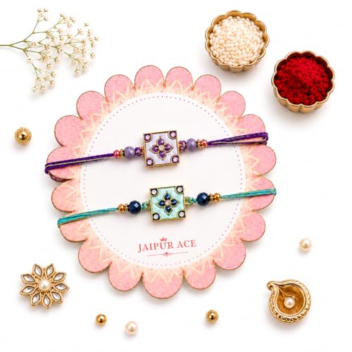 Image of JAIPUR ACE Raksha Bandhan Rakhi Gift Combo with Designer Rakhi, Puja Thali, 2 Katori Bowls, Roli Kumkum & Greeting Card for Brother, Bhai, Bhaiya | Complete Celebration Set