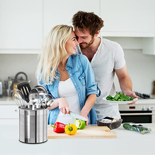 Oggi Jumbo Stainless Steel Rotating Utensil Holder With Removable Divider - Stylish Kitchen Cooking Utensil Organizer. Height 7.5". #TOP5