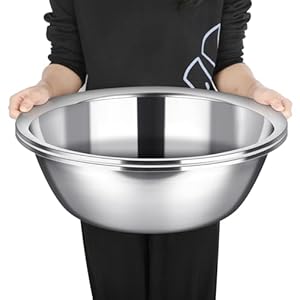 2 Pack 17 Quart Large Mixing Bowl Oversized All Purpose Stainless Steel Mixing Bowl Metallic Flat Base Deep Large Bowl for Home Commercial Prepping Baking Mixing Marinating Cooking Brining