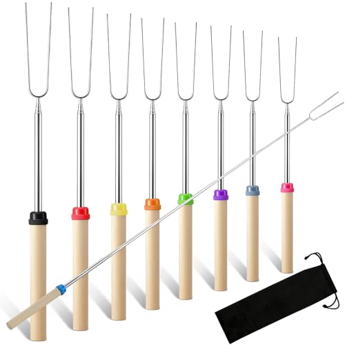 Stockbrot Spieße Marshmallow Spieße Stockbrot Stöcke Lagerfeuerspieße Edelstahl Ausziehbar 9-teiliges Set mit Aufbewahrungstasche Ideal für Camping Grillen und Outdoor-Aktivitäten