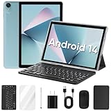 10 inch Android 14 Tablet, 6GB+64GB 1TB Expand, 2 in 1 Tablets with Keyboard, Case, Mouse, Stylus, 1280x800 IPS Touch Screen, 2.0GHz Quad-Core, WiFi 6, Bluetooth5.0, Dual Camera (Blue)