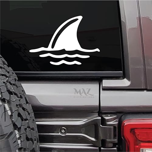 Image of MAZ DISTRIBUTIONS - Shark Fin Sticker - Vinyl Shark Fin Sticker for Car, Truck, SUV, and Van - Indoor and Outdoor Use for Wall - Waterproof Decal for Laptop and Skateboard - MAZ 449 (White)