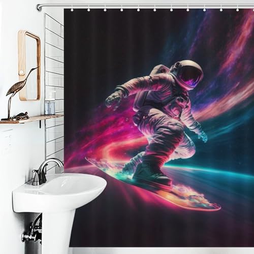 Rideau de douche astronaute tissu polyester imperméable 152 x 183 cm lavable - 6