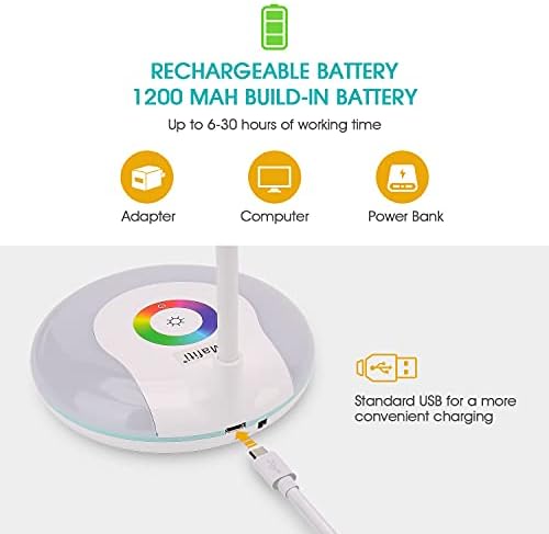 mafiti Kids Desk Lamp,LED Children Table Lamp,Dimmable Kids Lamp ,Eye-Caring USB Rechargeable,RGB Base Touch Control, Adjustable Gooseneck, Reading Night Light for Kids Christmas Birthday Gift