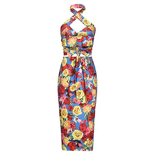 Conjuntos de brunch para meninas adolescentes, frente única, alças, elastano, floral, sexy, corte ba