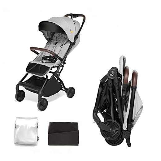 skiddoü silla de paseo para niño plegable Espoo silla de paseo plegable ligera y plegable con una sola mano estructura de aluminio, silla de viaje pequeña, tamaño pequeño, compacta, Gris claro