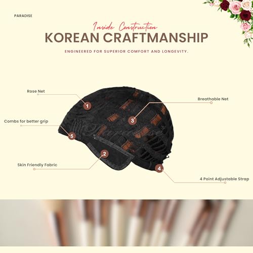 Image of Paradise 20-Inch Synthetichair Wigs For Women Full Head With Bangs - Full Head Short Wig for Women & Girls | Natural Black, 140g | Includes 4 Wig Clips, 2 Wig Caps & Carry Pouch