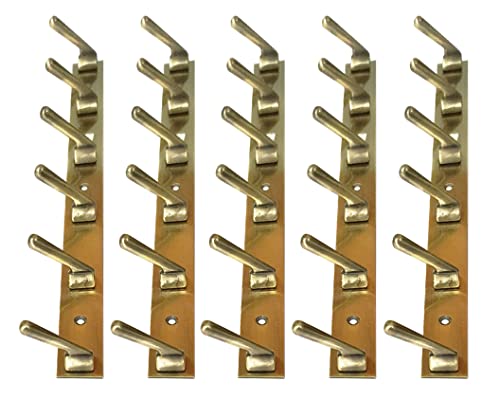 Image of Metal Antique Brass Colour 6 Pin (Packof 5) Cloth Hangers for Wall Door Cloth Hook Bathroom Wall Hooks Rail for Hanging Clothes,Towel Bathroom Accessories.