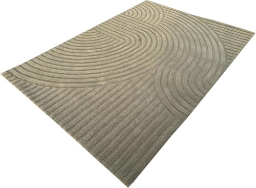 Image of Hand Tufted Modern Design Exported Collection High Low Pattern Wool Carpet for Living Room, Bedroom & Hall (Olive, 15 x 20 Feet)