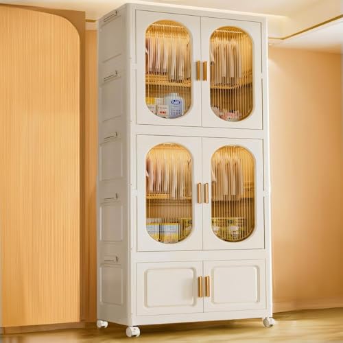 Image of StarAndDaisy Kids Foldable Wardrobe /Multifunctional Plastic Storage Organizer /Almirah -Dust Proof Cabinets for Clothes, Toys & Books (White Transparent)