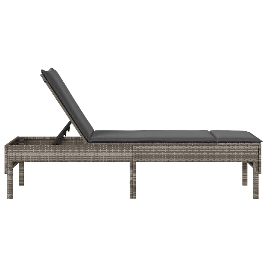 Leżak z poduszką Szary 55x200x44cm Polirattan Regulowany Oparcie Ogrodowy Plażowy Wygodny Leżak Siedząco Leżący z Poduszką Szary na Taras Balkon Ogród Odporny na UV