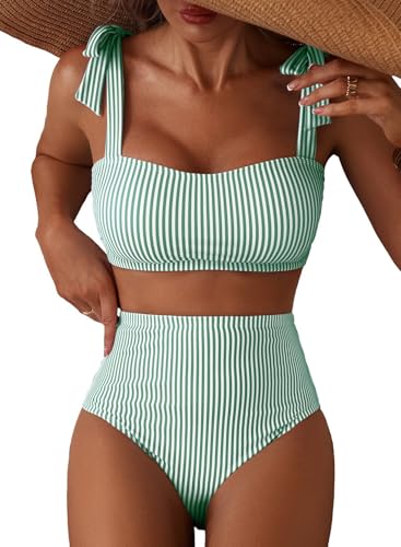Herseas Women's Striped 2 Piece Bikini Sets Shoulder Strap Knot