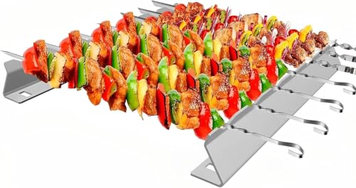 Juego de brochetas para barbacoa de acero inoxidable, 6 pinchos para barbacoa, brochetas para barbacoa Kabob de acero inoxidable, brochetas de kebab, pinchos para barbacoa para fogatas o bandeja de