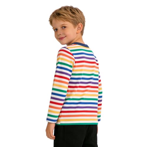 Image of LittleSpring Unisex Kids Long Sleeve Striped Tee Shirt Tagless Crew Neck Cotton T-Shirt