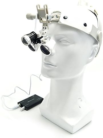 3.5X Loupes Binocular Glass Magnifier Leather Headband DY-108 New Type with LED Headlight (White)