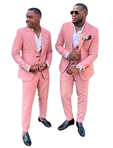 Men's Three Pieces Suit Peak Lapel Jacket Vest Pants for Groom Wedding Business
