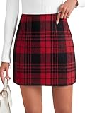 Vrtige Women's Plaid High Waisted Bodycon Zipper Casual...