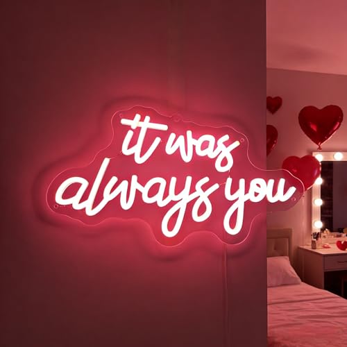 Image of It's Always You Neon Sign Pink Neon Wedding Sign LED Neon Signs for Wall Decor Light up Sign for Bedroom Neon Light for Wedding Festival Anniversary Valentine's Day Birthday