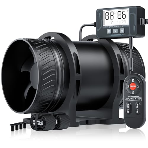 ONVEAN 4 Inch Inline Duct Fan Kit with Timer Humidity Sensor and Temperature Remote, Quiet Ventilation Exhaust Fan for Heating Cooling Booster, Grow Tents, Hydroponics Comes with Base Cord Screw