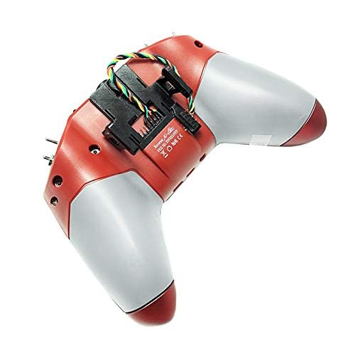 Parte inferior view of a FrSky X-LITE transmitter showing the module bay where the JR Module Adapter is installed.