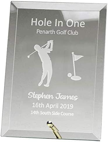 County Engraving Personalised Hole in One Jade Glass Golf Plaque Trophy, Laser Engraved (Medium)- Enter Your Own Custom Text