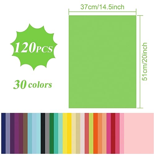 Morcheiong 120 Blatt Seidenpapier, 30 Farben Regenbogen-Seidenpapier, große Geschenkverpackung für DIY, Kunst, Handwerk, Blumen, Geburtstag, Party, Festival (50 x 37 cm)