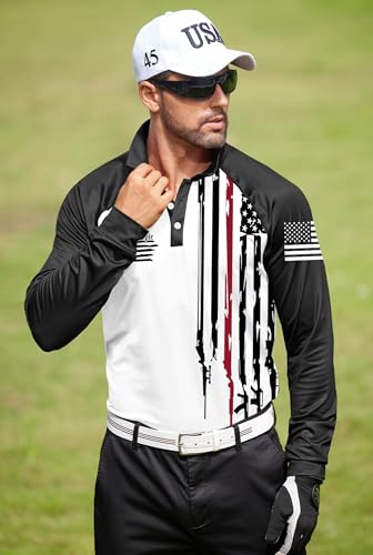 Mainfini Men's Long Sleeve 1776 Golf Shirt USA Flag Graphic Button Polo Shirt (S-3XL)2