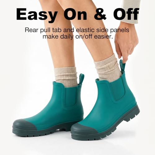 Image of planone Women's Fashion Waterproof Short Chelsea Rain Boots Durable Non Slip Ankle Rubber Boots Work Booties Lightweight Outdoor Garden Shoes with Removable Insole