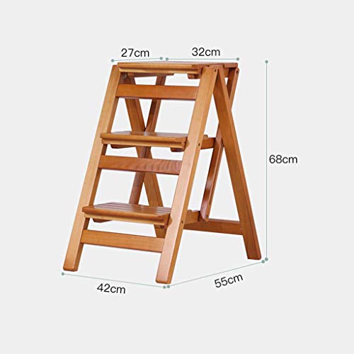 HAPPLiGNLY Home Step Stools,Step Stool Stairway Chair with 3 Steps Fashion Solid Wood Folding Chair Multifunction Stepladder Heavy Duty for Home Garden Library Kitchen Office Widened,D,D