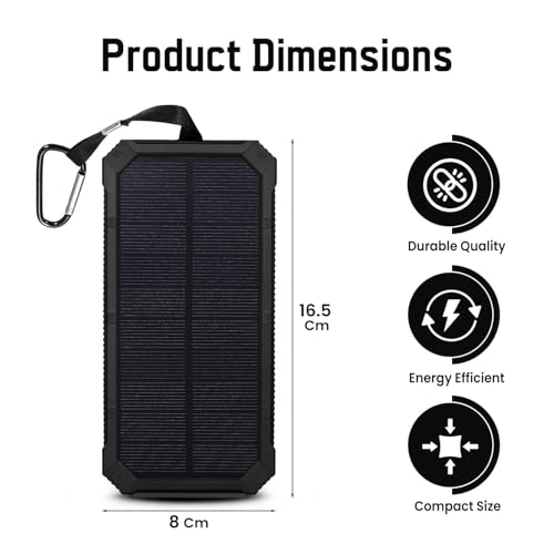 Image of GIGALUMI 10000mAh Camping Solar Power Bank Built-in COB Flashlight Portable Charging Device with LED Indicators 2 USB Output Ports & USB-A to Micro-USB Cable for Trekking and Climbing Hiking (Pack 1)