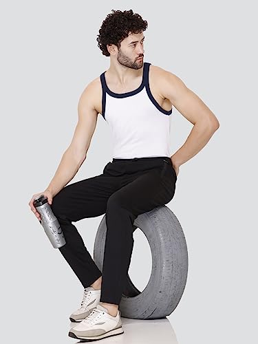 Image of Cotton Lowers for Men, Regular Fit, Zip Pocket, Night Pant, Joggers, Sports Trousers, Gym n Lounge Wear Track Pant for Boys Black XXL